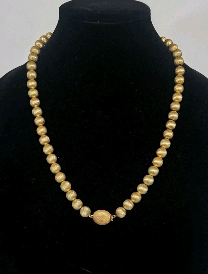 vintage Monet Satin brushed Gold tone ball 23″ Long Necklace