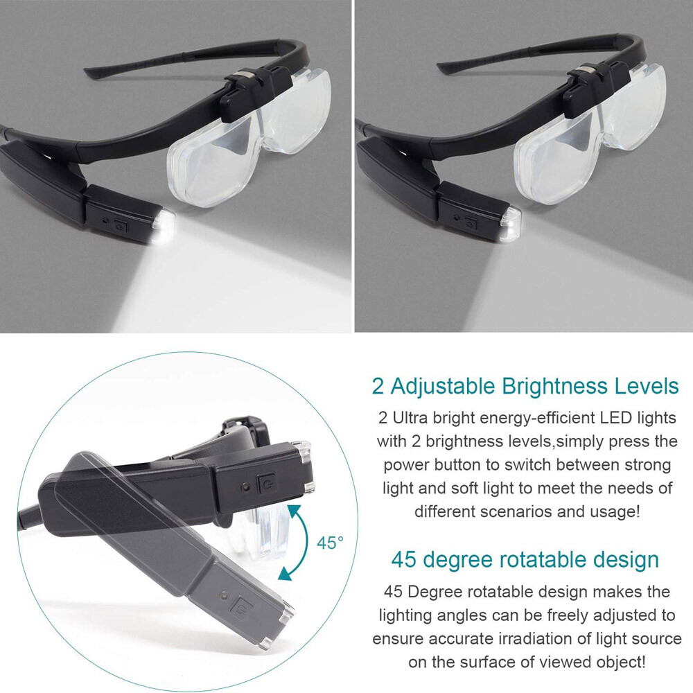 LED Jewelers Magnifying Glasses Headband Magnifier Illuminated Visor With 3 Lens