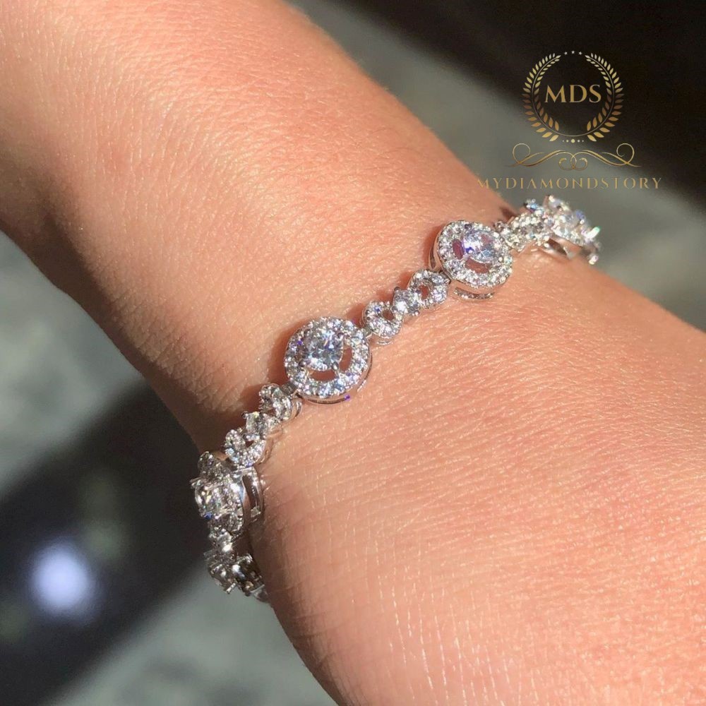 7′ Inch Long Tennis Wedding Bracelet 7 Carat Round Cut VVS1 Solid 14K White Gold