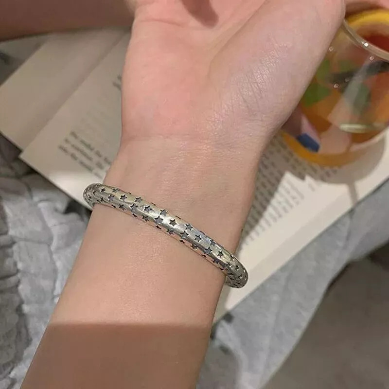 925 Sterling Silver Woman Handmade Vintage Elegant Cuff Bracelet Bangle Jewelry