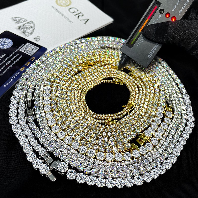 2-6.5mm 16-24″ VVS1 D Moissanite Tennis Chain Necklace 925 Silver Passes Tester!