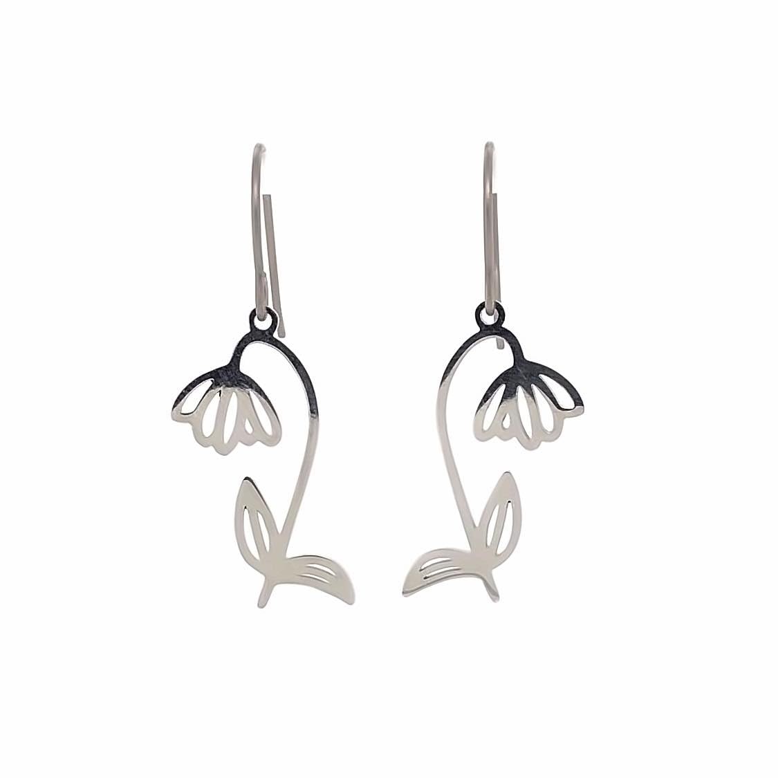 Pretty Smart Birth Month Flower Dangle Earrings, Pure Grade 1 Small, Silver