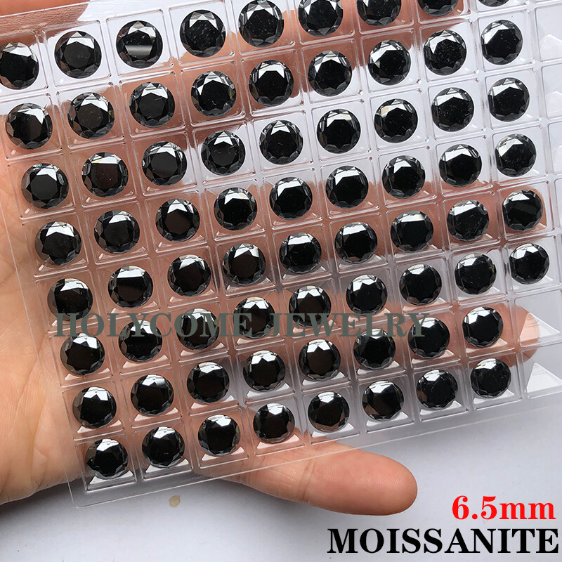 50/1000Pcs Black Color Loose Moissanite Stone Round 0.7MM-5MM Pass Diamond Test