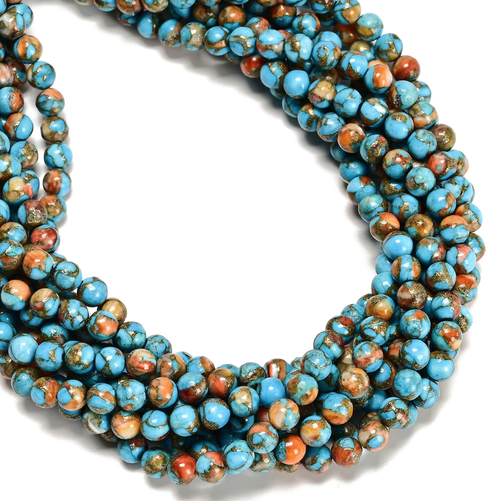 Natural Spiny Oyster Mohave Copper Turquoise Smooth Round Beads 4mm 6mm 15.5″Str