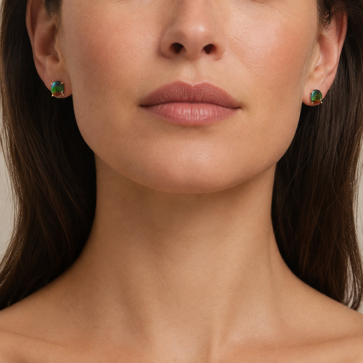 9Carat Yellow Gold Ammolite Stud Earrings (6x8mm)