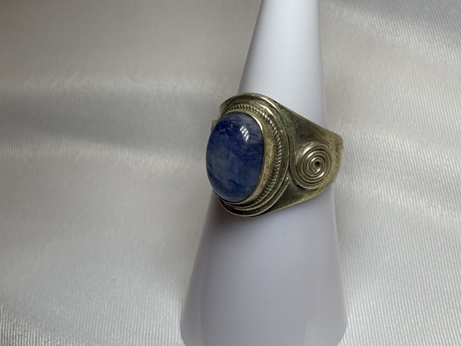 Vintage 925 Nepal Sterling Silver Blue Kyanite Moonstone Spiral Ring Sz 7