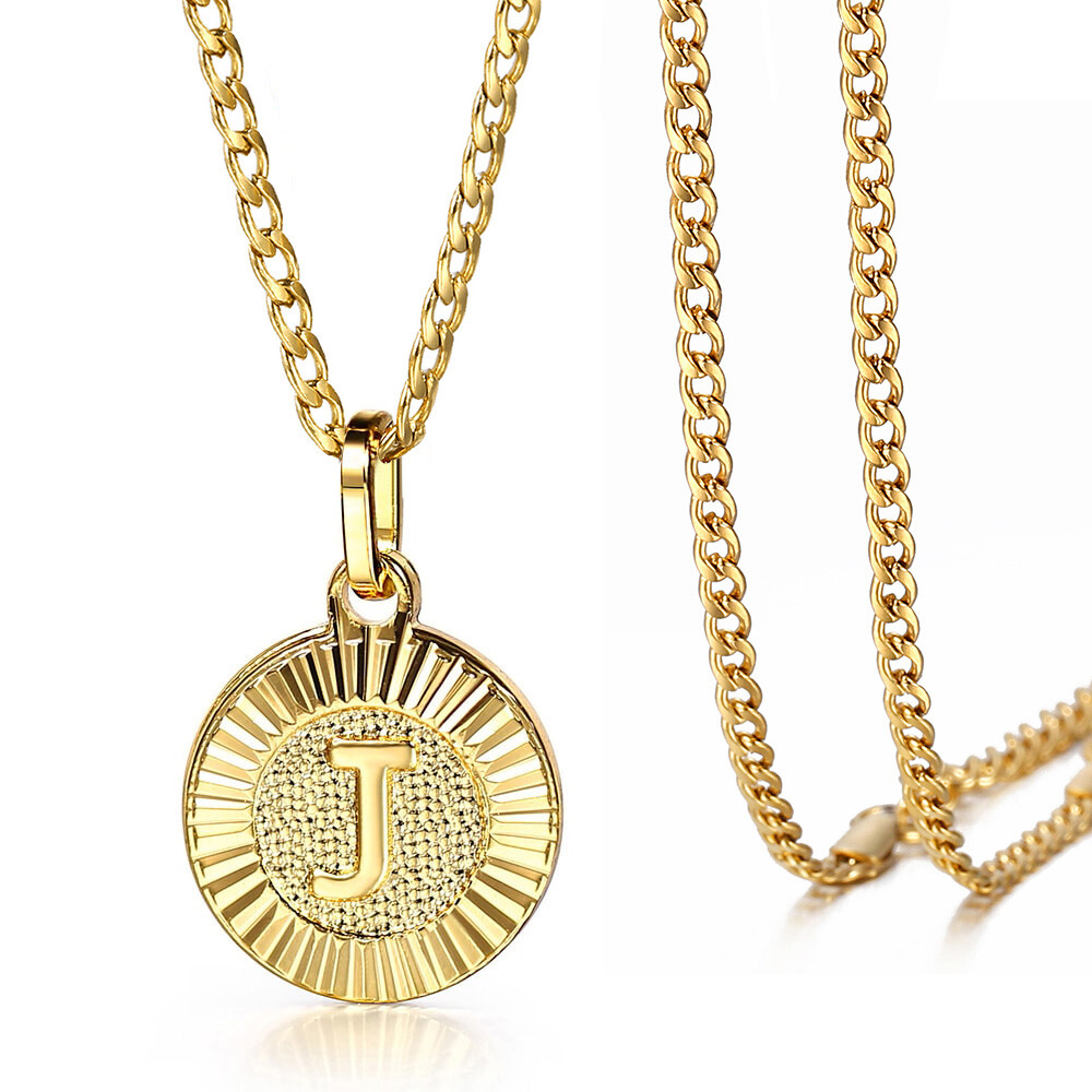 Women Men Gold Filled Letter A-Z Pendant Initial Necklace Stainless Steel Chain