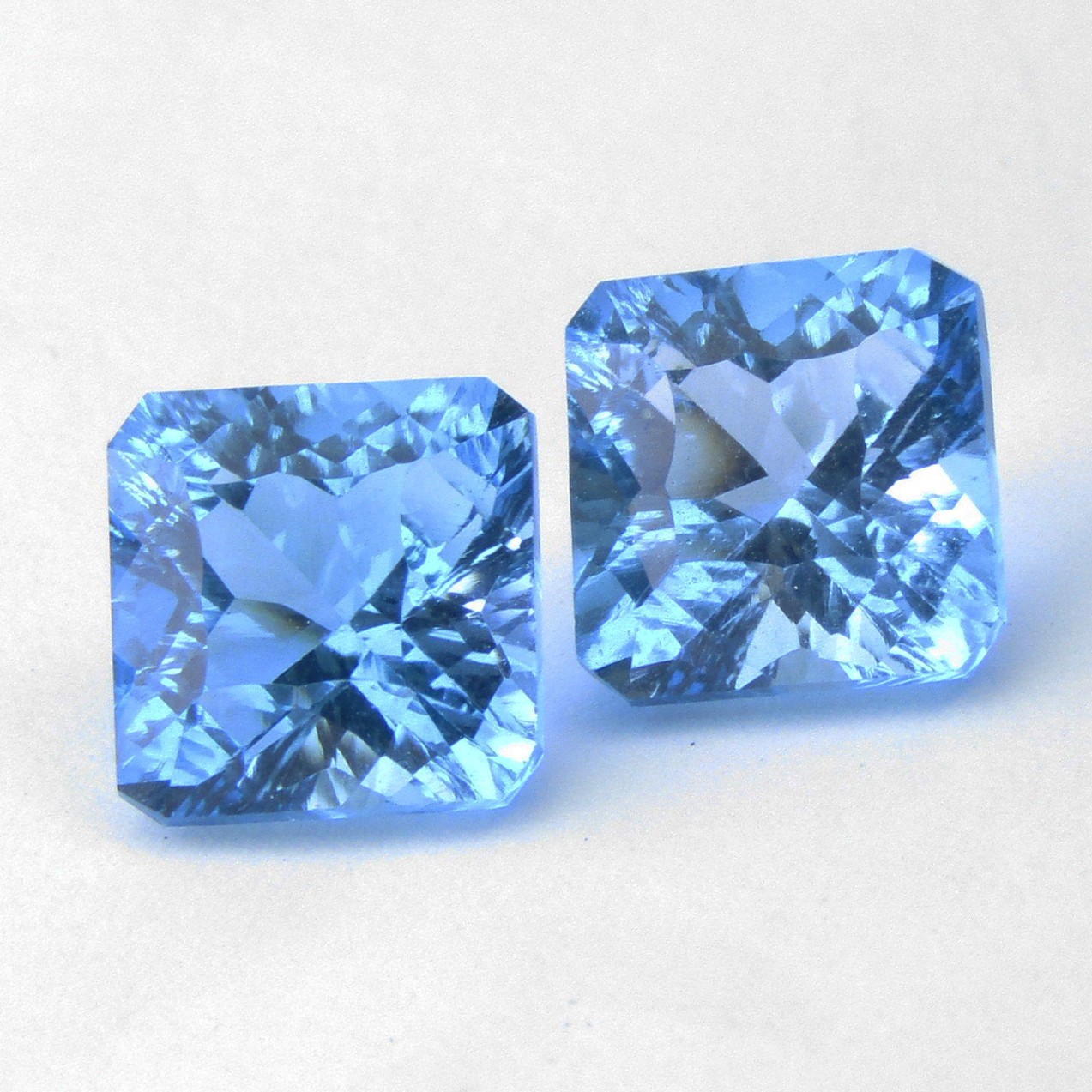 5.30Cts Tremendous Natural Swiss Blue Topaz 7.8mm Asscher Concave Cut Pair Gems