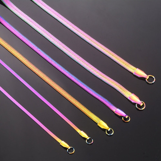 1-10pc Stainless Steel Rainbow Herringbone Chain Necklace Wholesale Bulk Lot