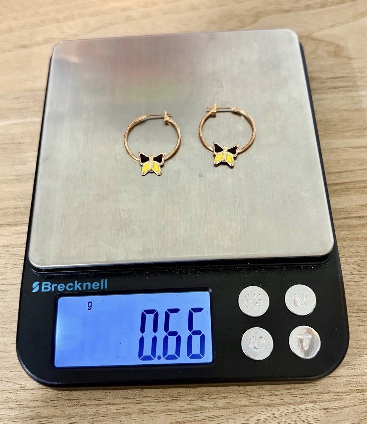 10K Yellow Gold Butterfly Enamel Y2K Vintage Hoop Earrings