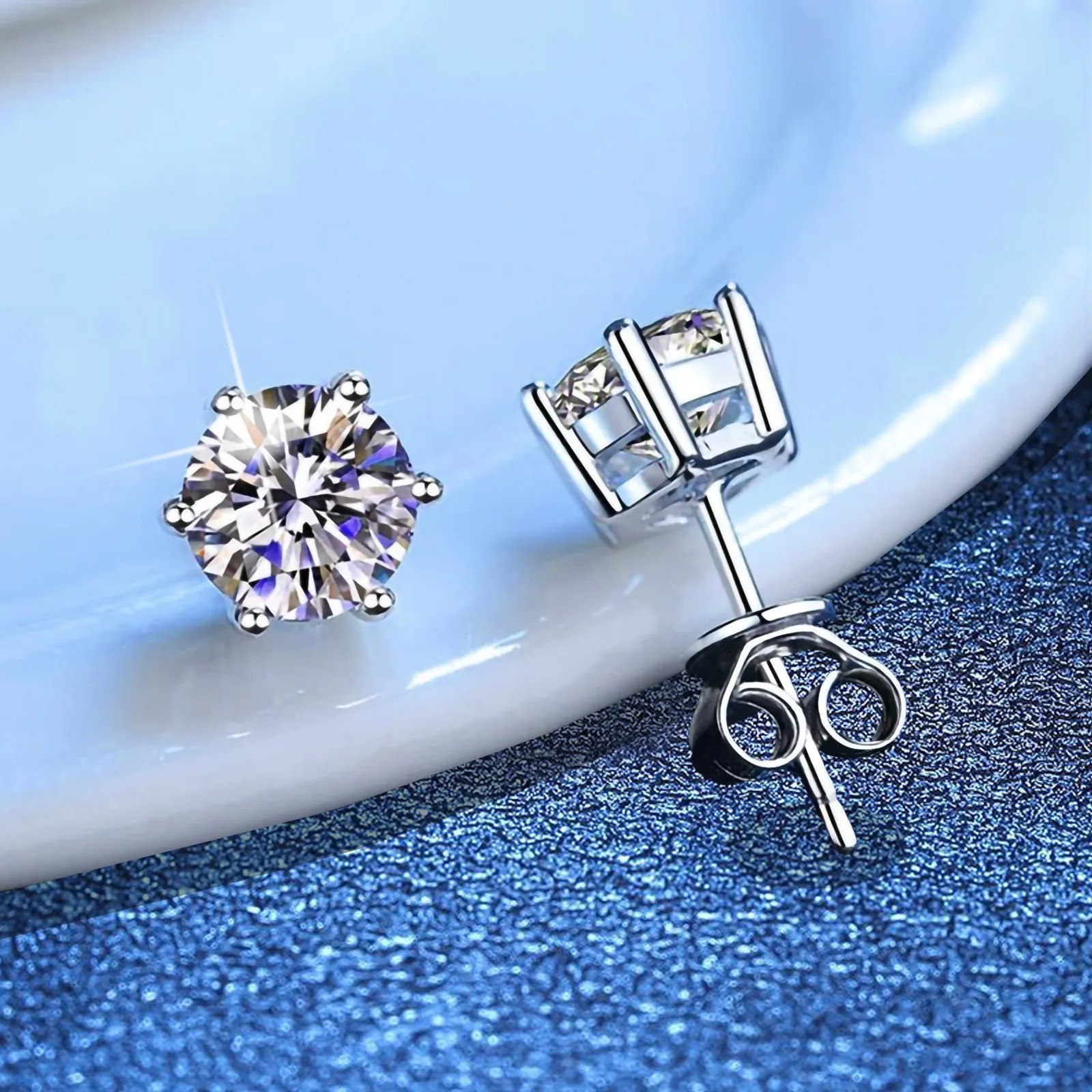 5-9MM Moissanite Earring 925 Sterling Silver Plated with 18k White Gold Stud Ear
