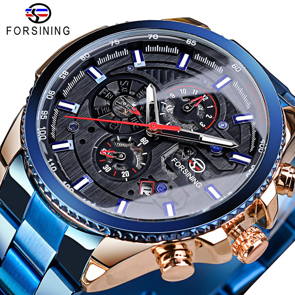 FORSINING Luxury Men Steel Waterproof Automatic Self-Wind Mechanical Wrist Watch