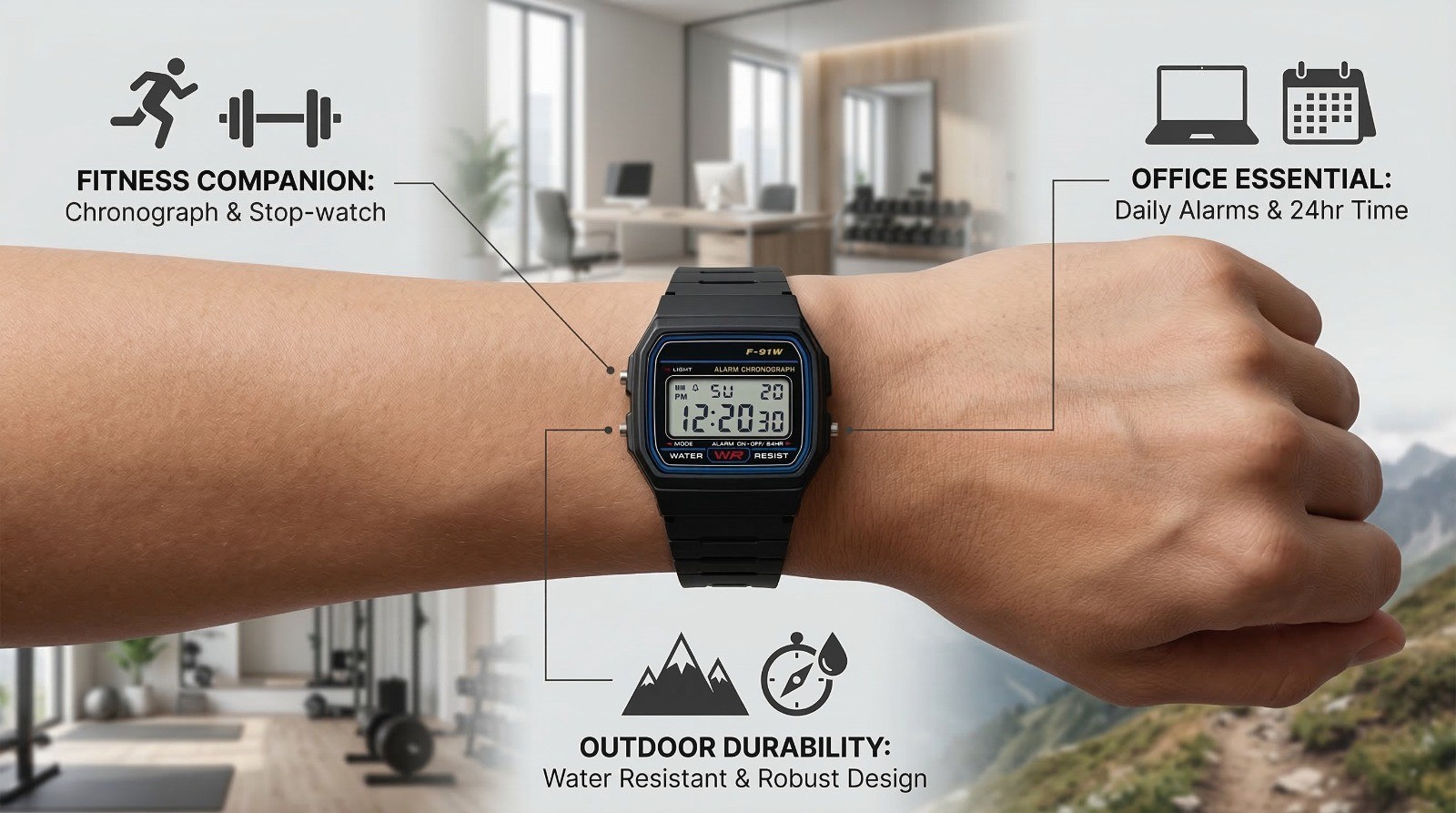 F91W Classic Digital Watch Resin Strap Stopwatch Chronograph Sport Men