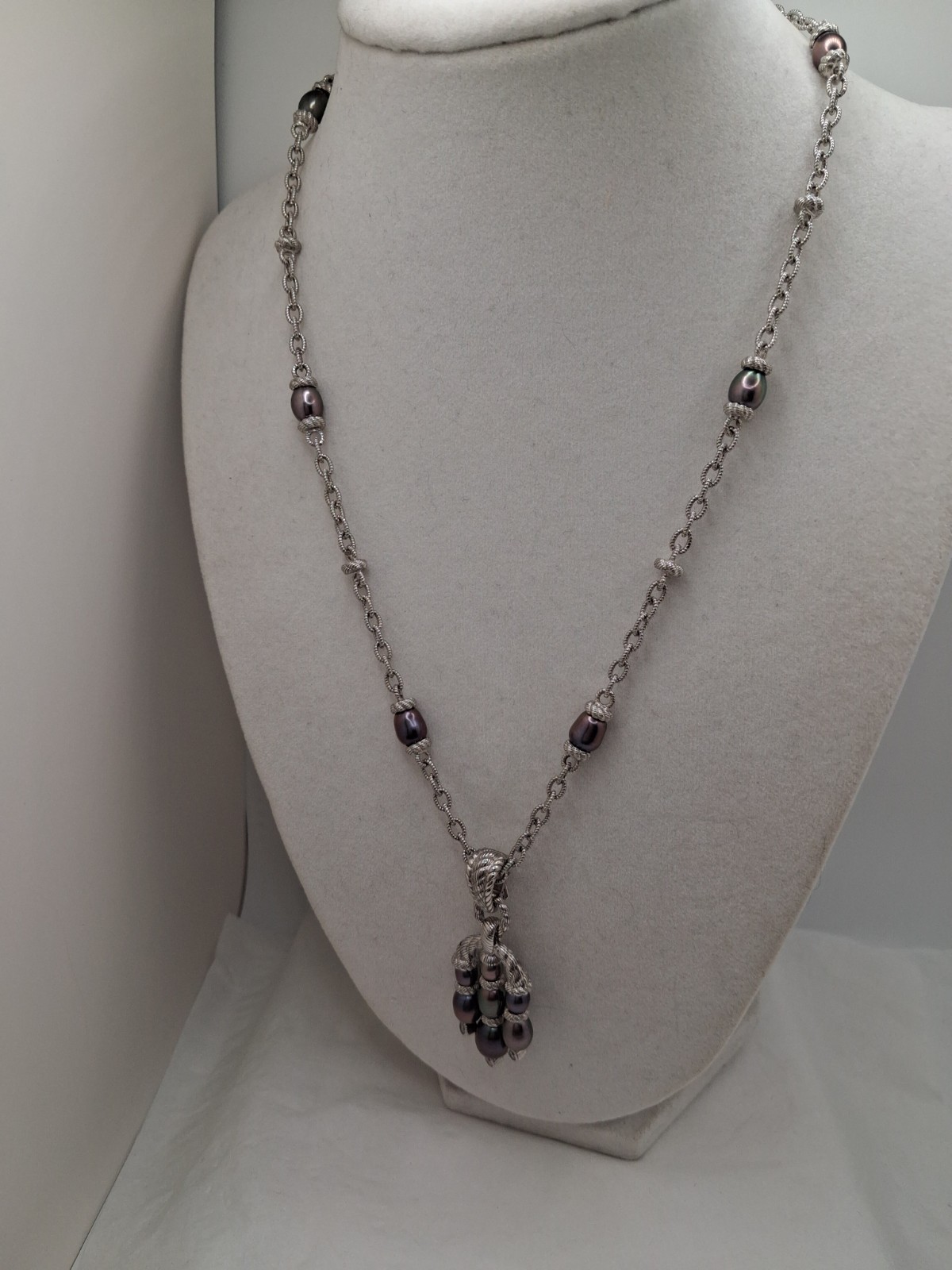 Judith Ripka Sterling Cultured Lustrous Grey Pearl Necklace & Pendant/Enhancer
