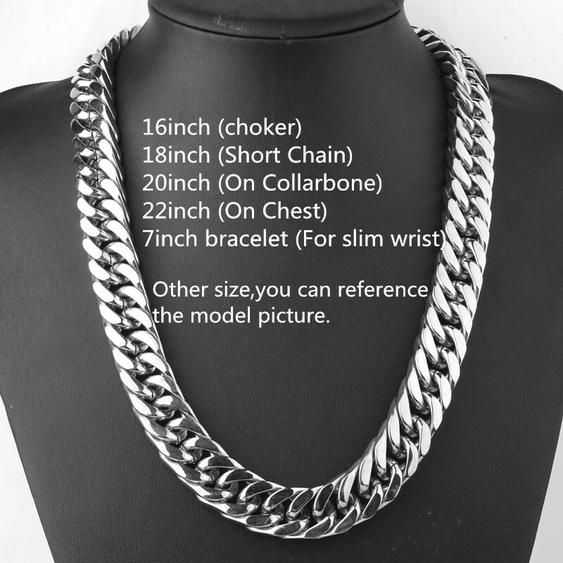 10-17mm Wide Silver Tone/Gold Stainless Steel Curb Cuban Chain Necklace for Men