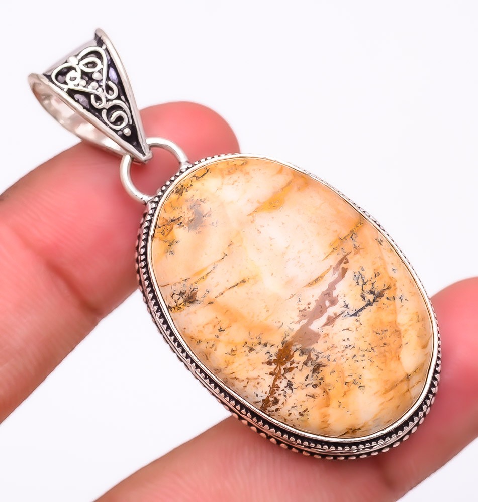Natural Picture Jasper Gemstone 925 Silver Plated Jewelry Pendant 2.2″ M1563
