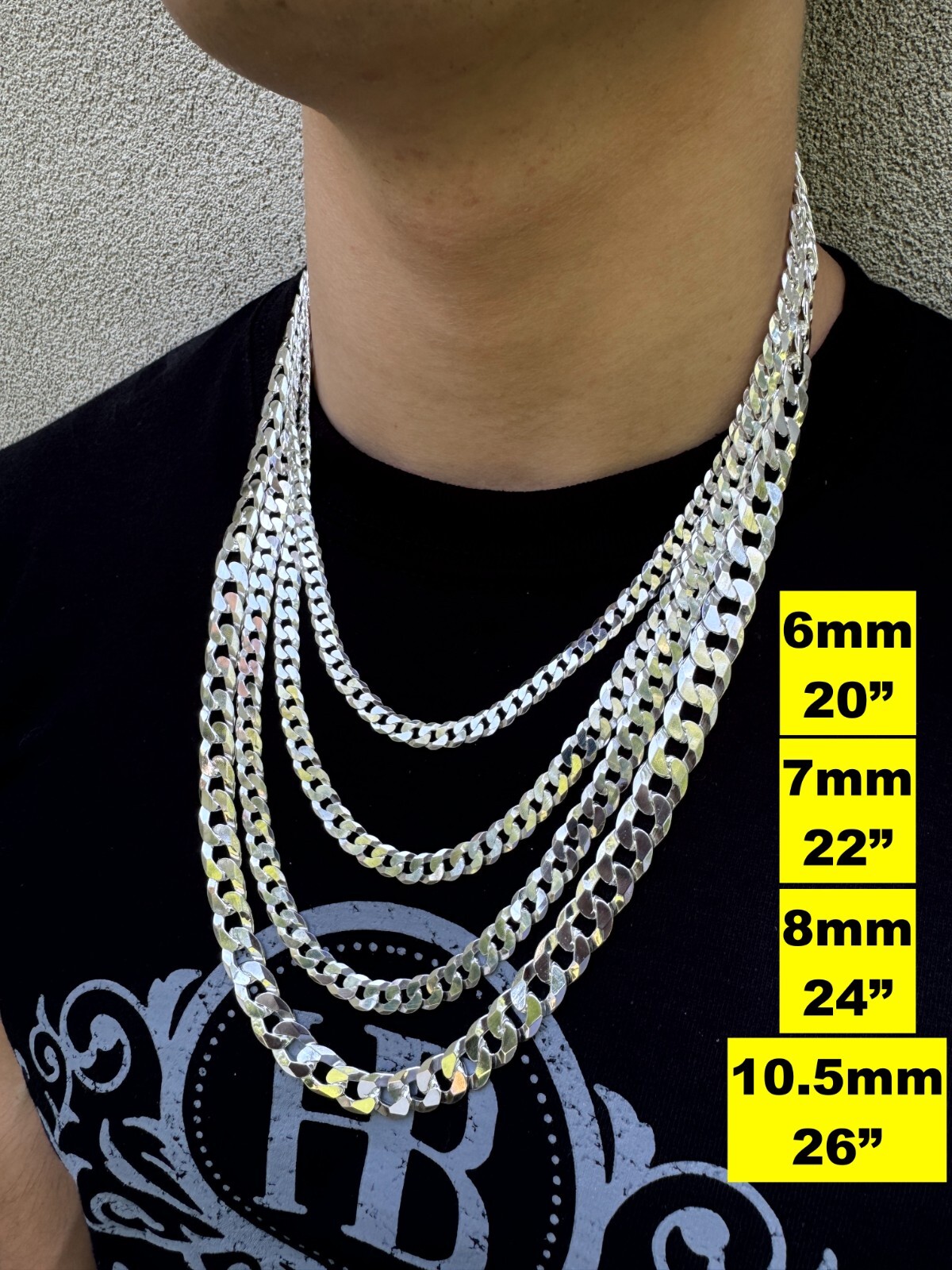 REAL Solid 925 Silver Flat Miami Curb Cuban Link Chain Necklace 3-11mm 16-30″