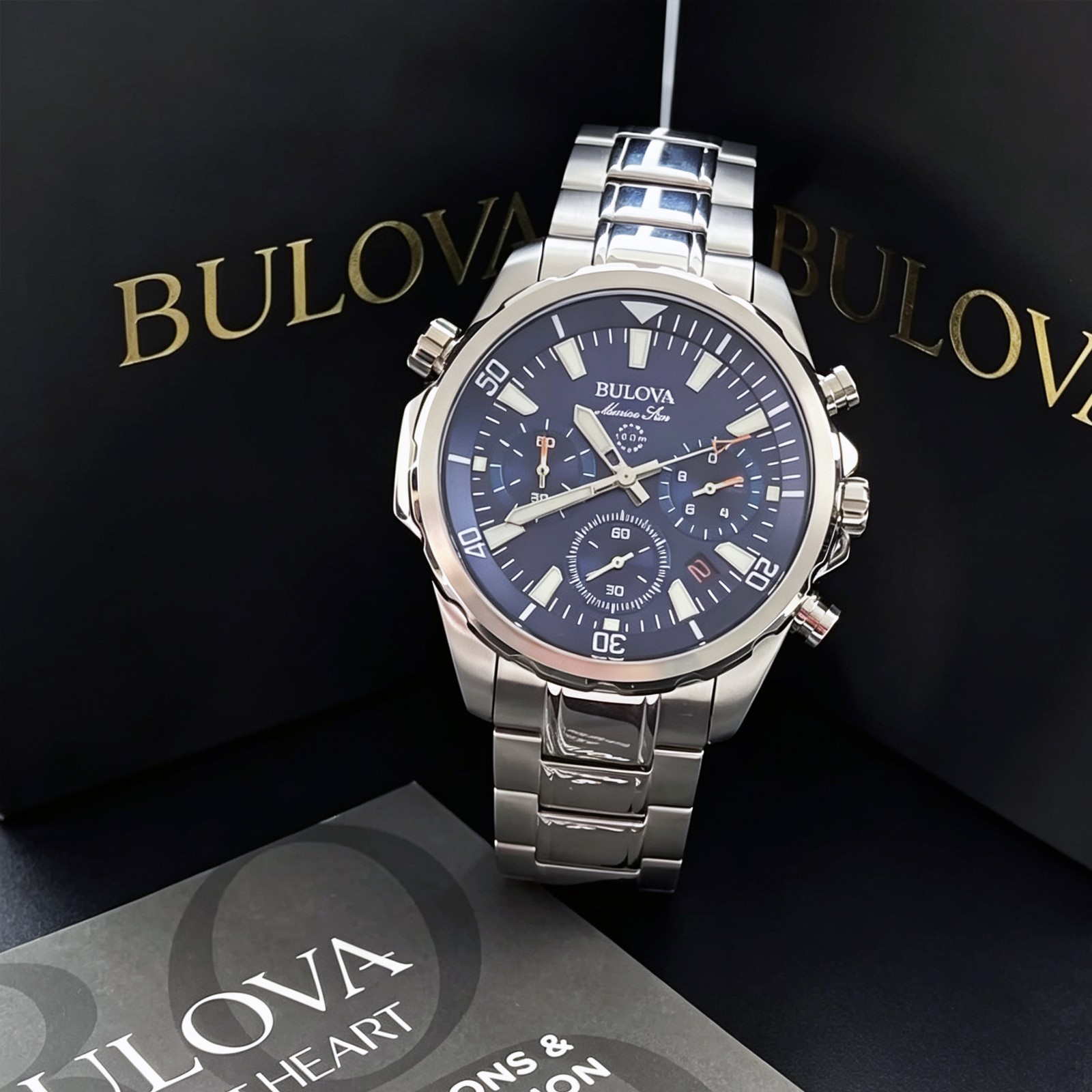 Bulova Men’s Marine Star 96B256 Blue Dial Quartz Chronograph Watch 43MM