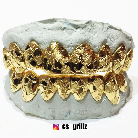 Sterling Silver Yellow Gold Plated Nugget Cut Custom Fit Handmade Real GRILLZ