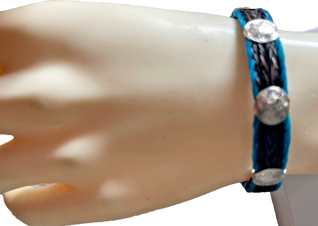 Western Womans Bracelet 7 3/4 x 3/8 in Horsehair Silver Concho Lobster Multicolo
