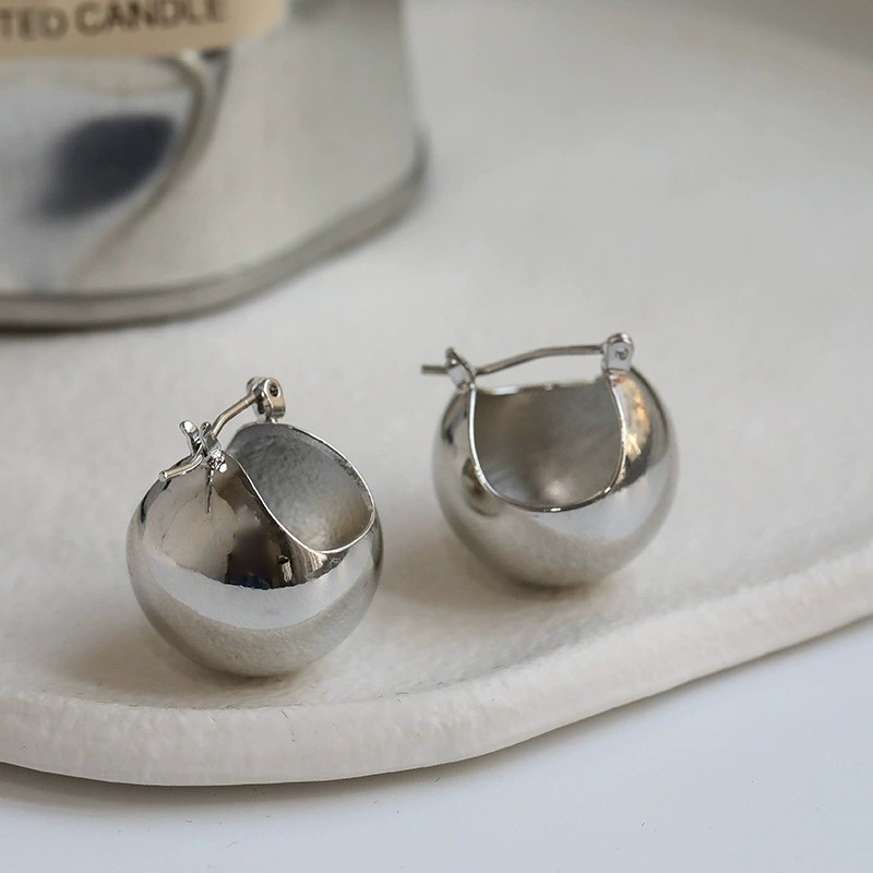 Minimally Polished Silver Plated Alloy Openwork Spherical Drop Earrings