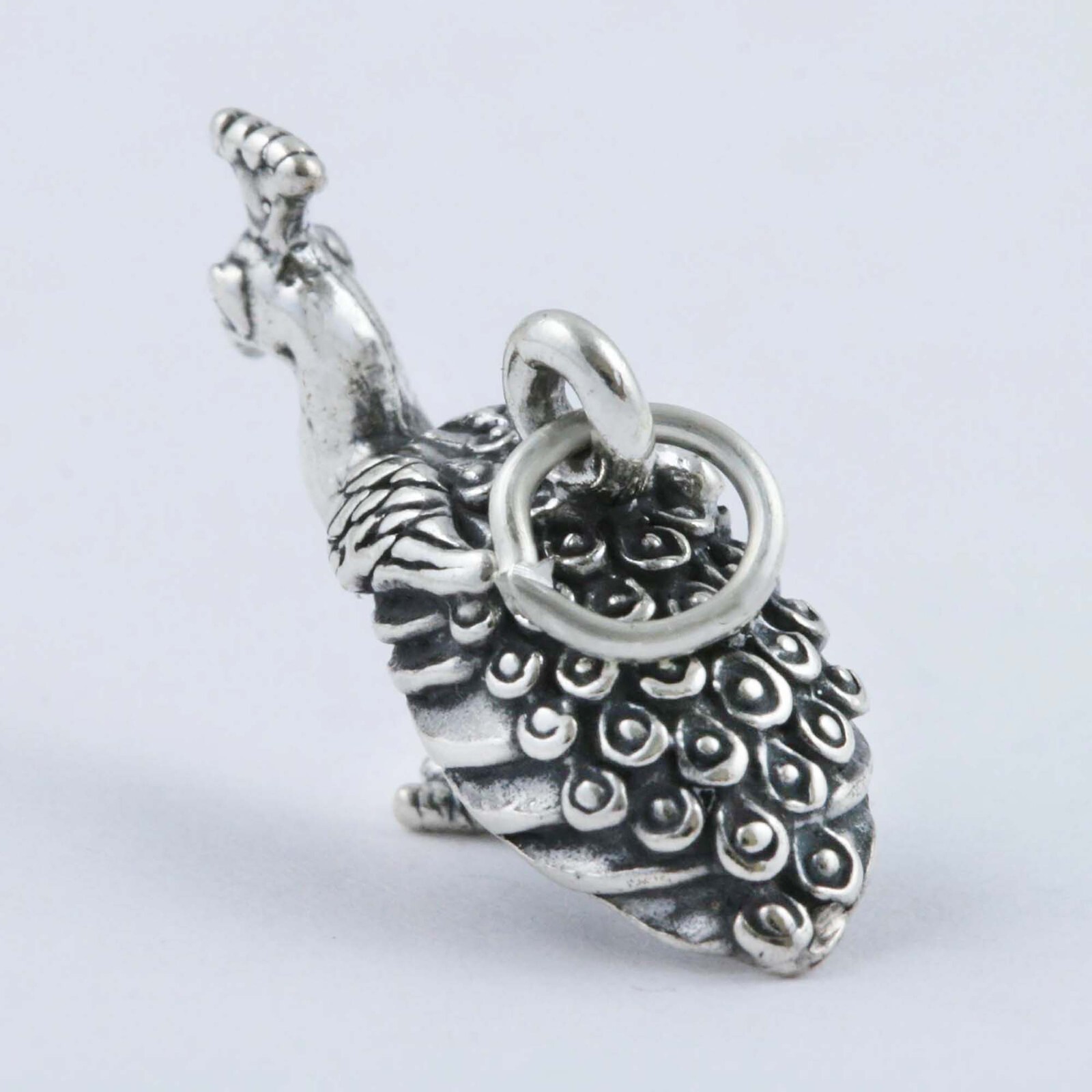 Peacock Bird Male Peafowl 3D 925 Sterling Silver Charm Pendant MADE IN USA