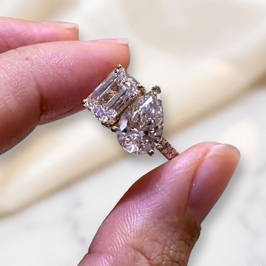 3 Ct Emerald-Cut VS1 Lab Grown Diamond Wedding Engagement Ring 14k Yellow Gold
