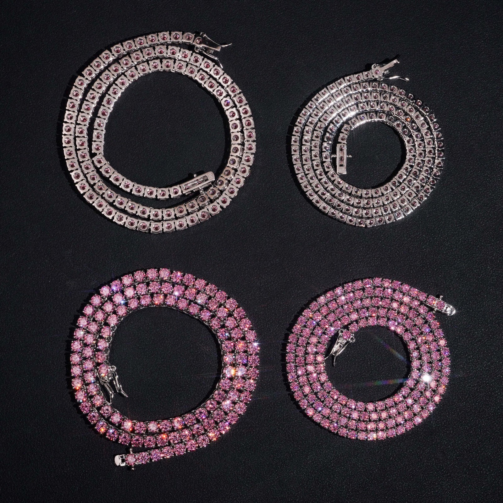 3-4mm PINK VVS1 D Moissanite Tennis Chain Bracelet Necklace 925 Sterling Silver