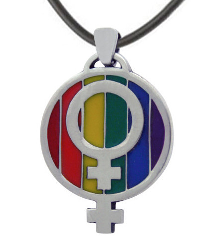Pride Shack – Over Under – Double Female Symbol Lesbian Pride Pendant Necklace