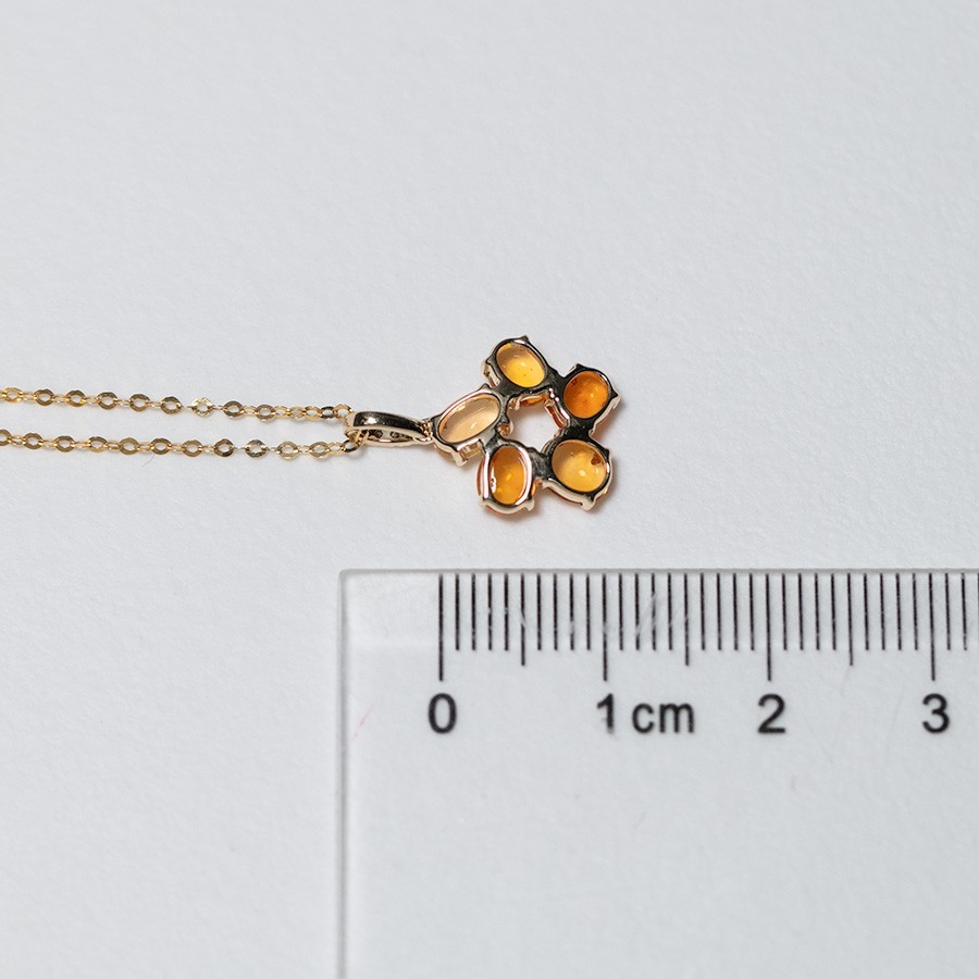 Flower Design Mexican Fire Opal Diamond Pendant Necklace 14k Yellow Gold