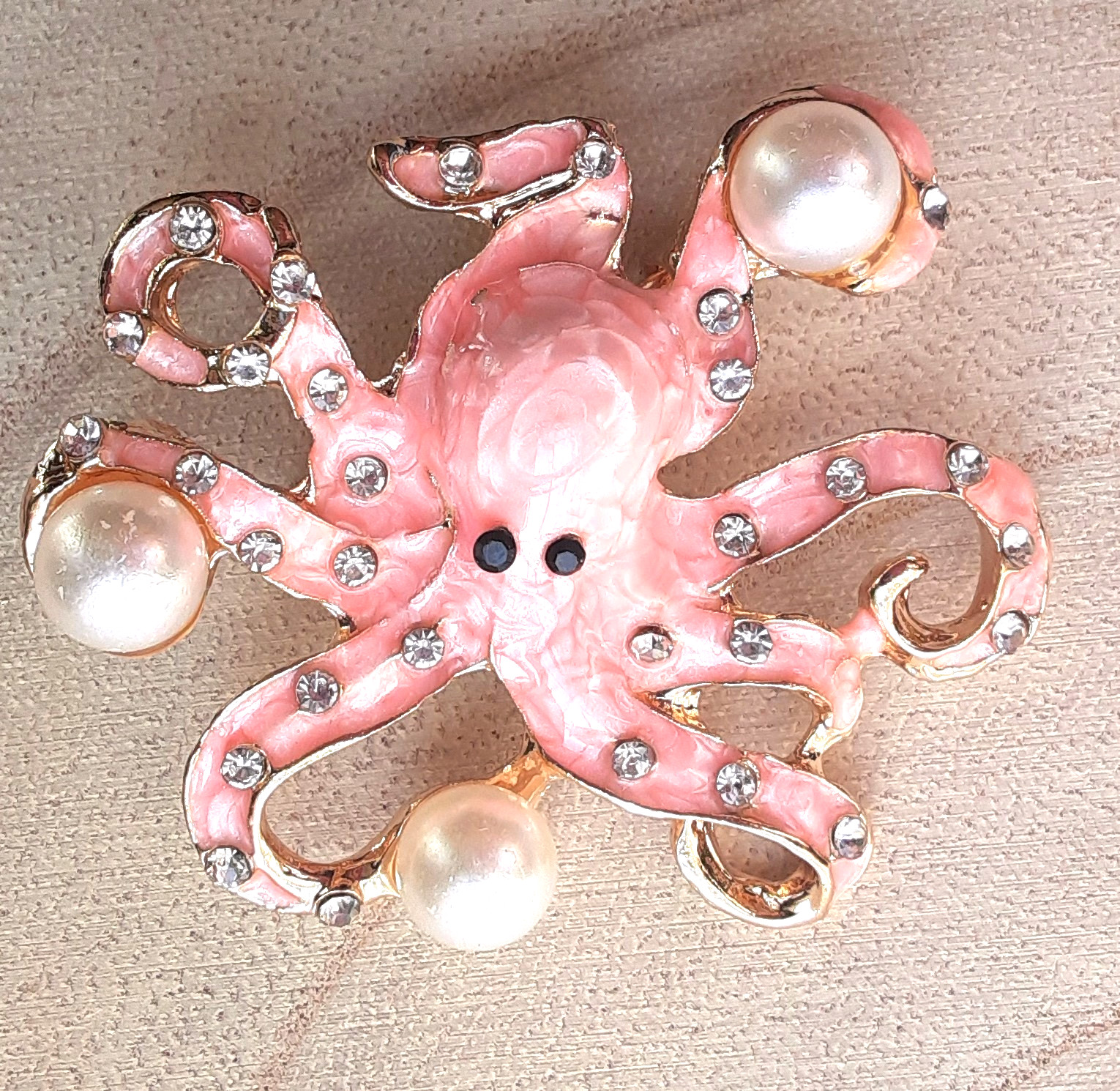 PINK OCTOPUS BROOCH with Glass Pearl GIFT BOX GOLD TONE #BR40