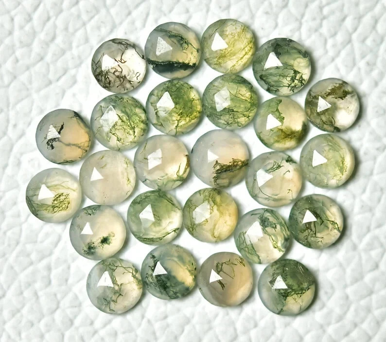 Natural Moss Agate Rose Cut Round Shape Loose Gemstone For Jewelry Making 4-5mm