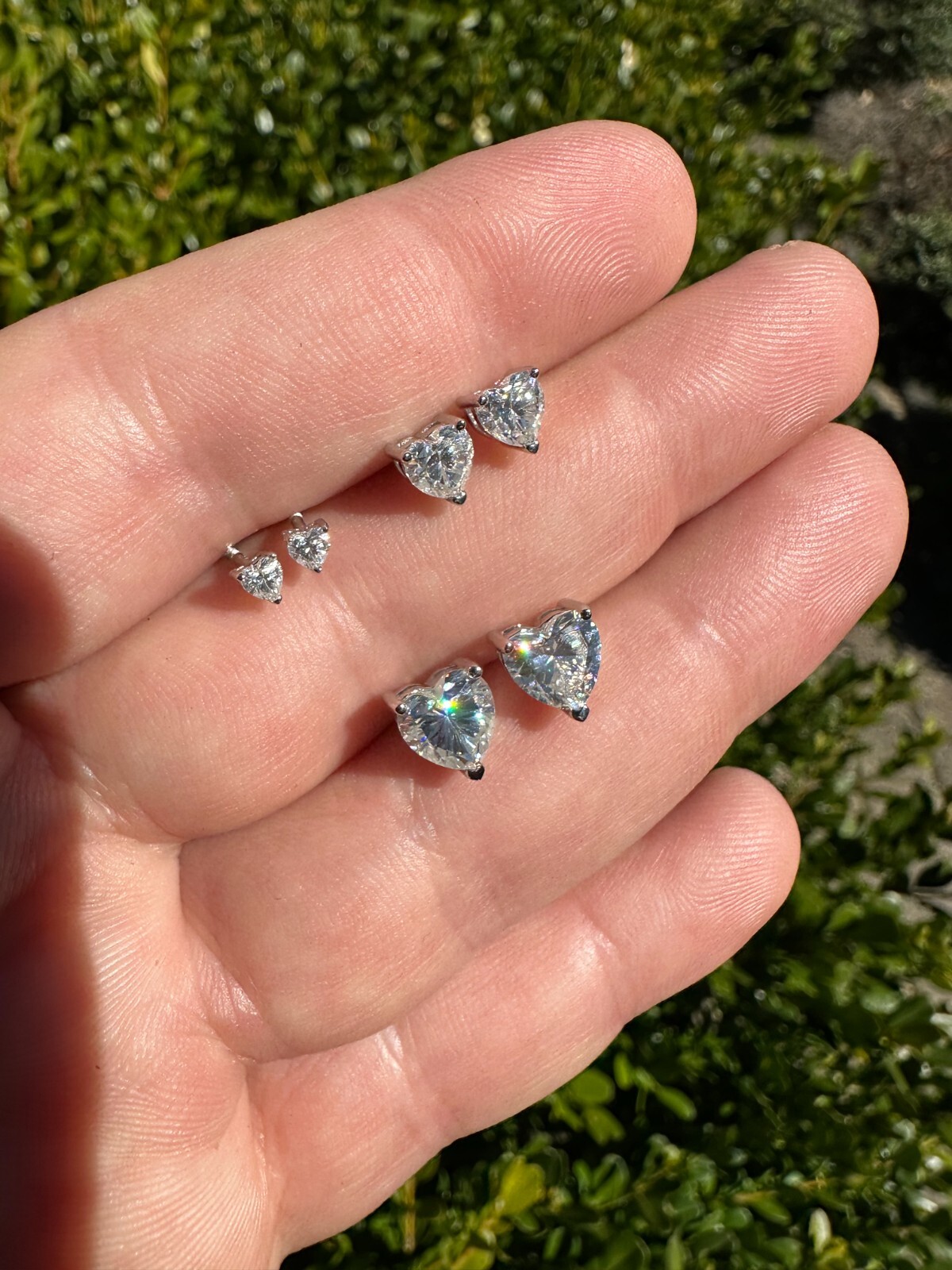 Real Moissanite Solitaire Stud Earrings Heart Shaped Fancy Cut 925 Silver 3-7mm