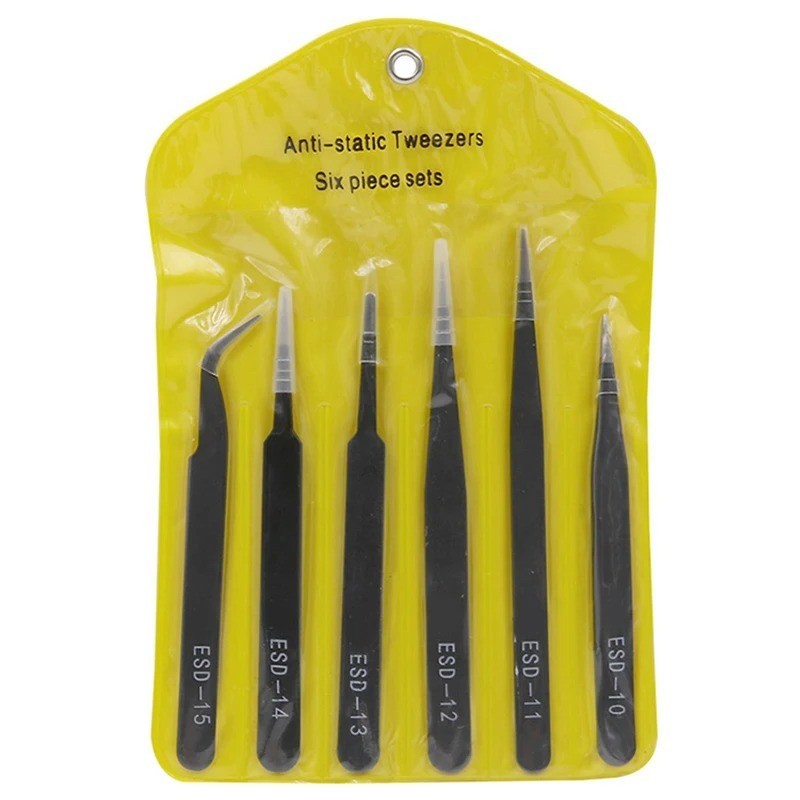 6Pcs Anti Static Stainless Steel Tweezers Set Precision Repair Craft Tools