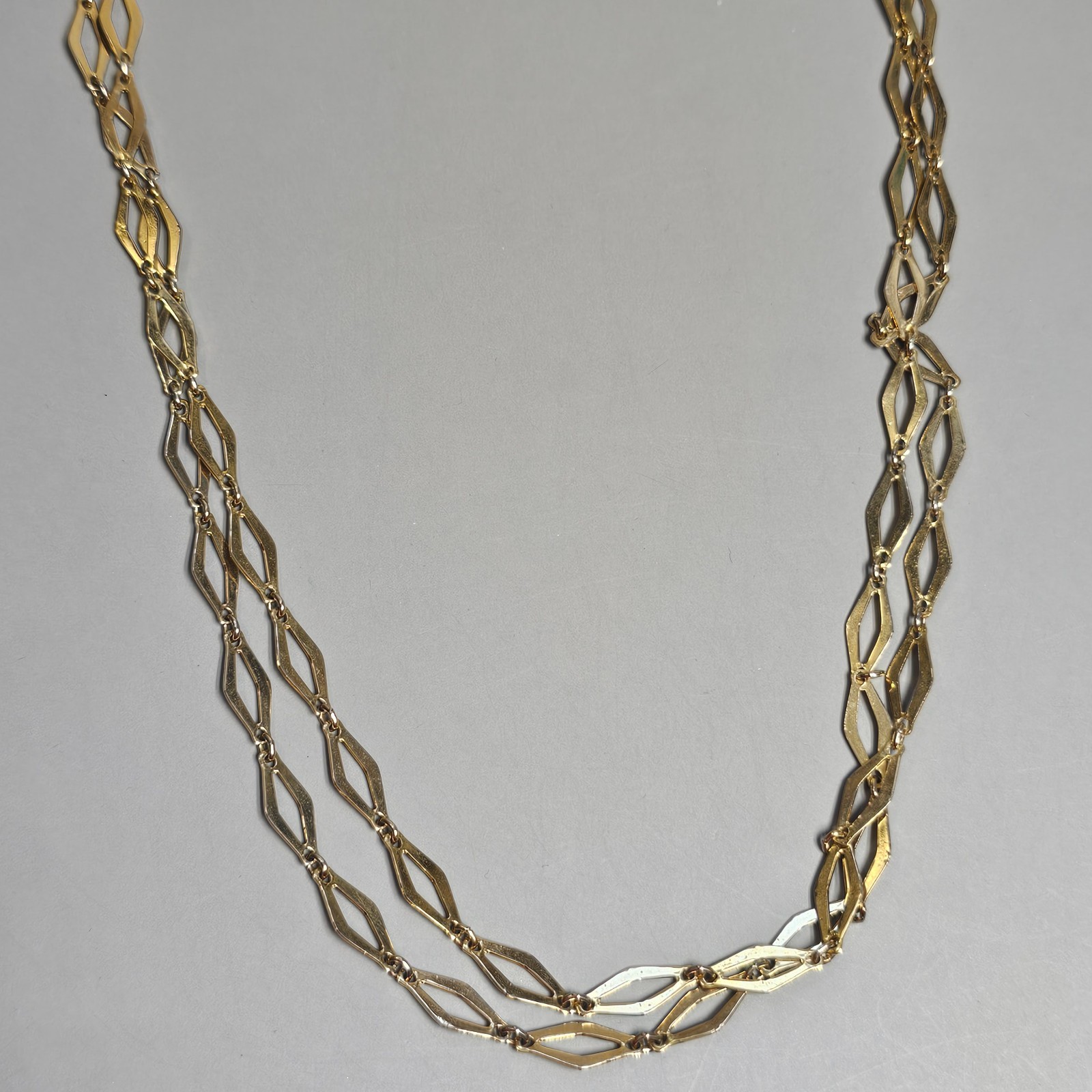 Rhombus Chain Link Single or Double Strand Necklace Layering Goldtone 48″