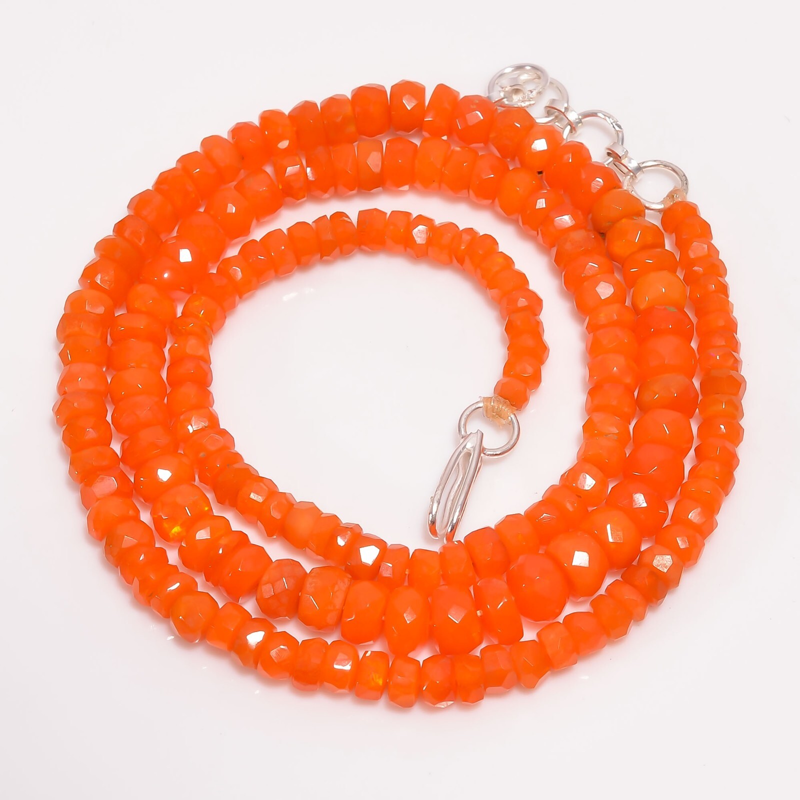 Orangle Ethiopian Opal Gemstone Rondelle Faceted Beads Necklace 18-19″ A-4530