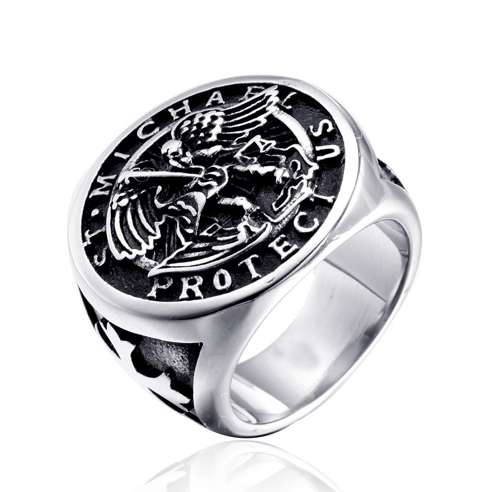 MENDEL Mens Stainless Steel Catholic Archangel St Saint Michael Ring Size 7-15