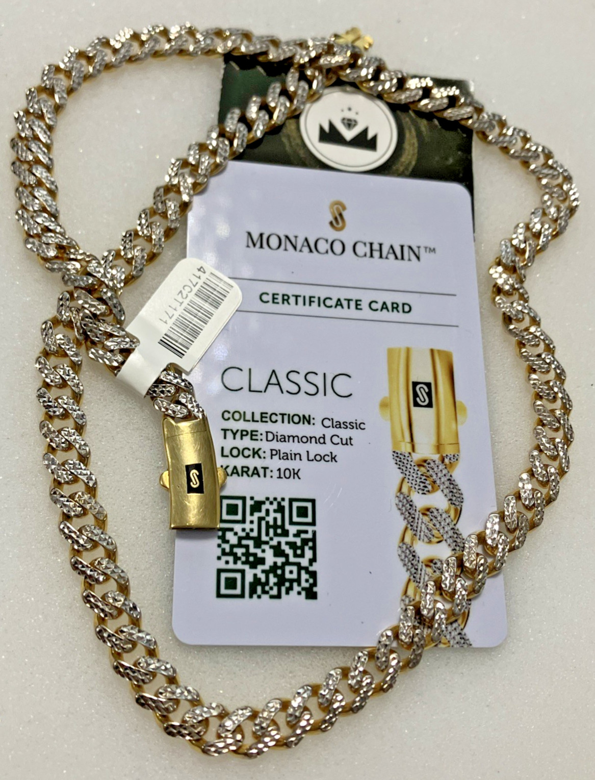 10kt Real Gold Cuban Chain 17.16Grams 7.5mm 20” Monaco Brand w/ Certificate Card