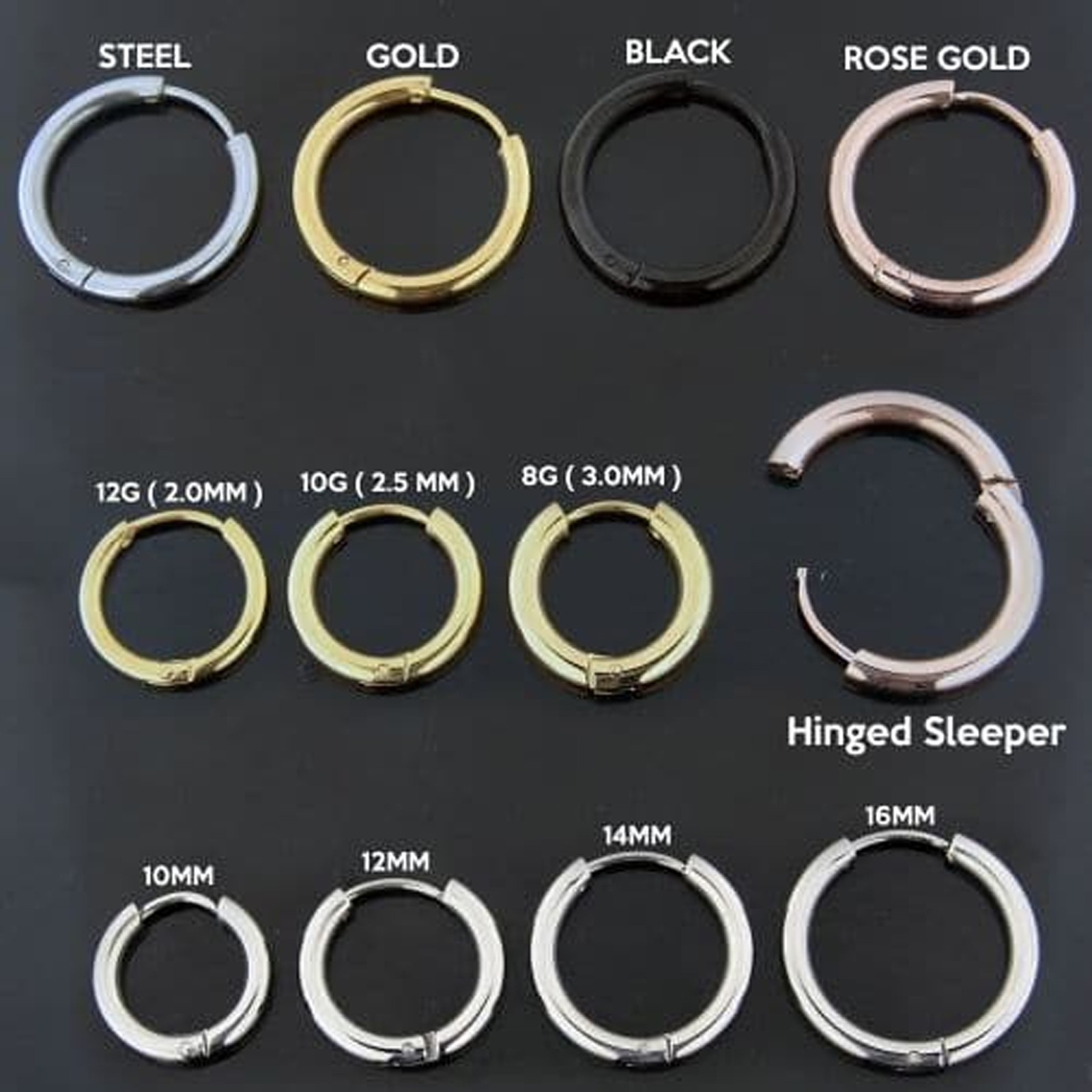 316L Surgical Steel Hinged Sleeper Hoop Rings Cartilage Helix Nose Earrings