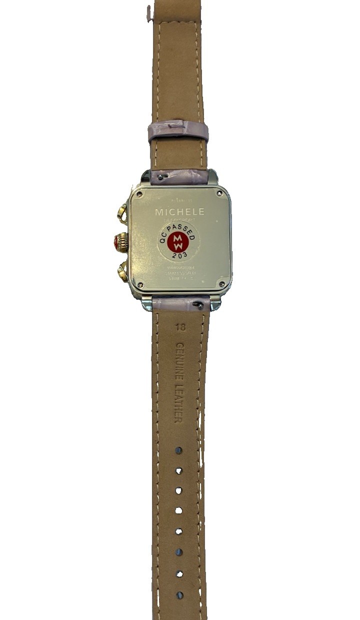 Ladies Gold Tone Watch By Michele With Lavender Leather Band