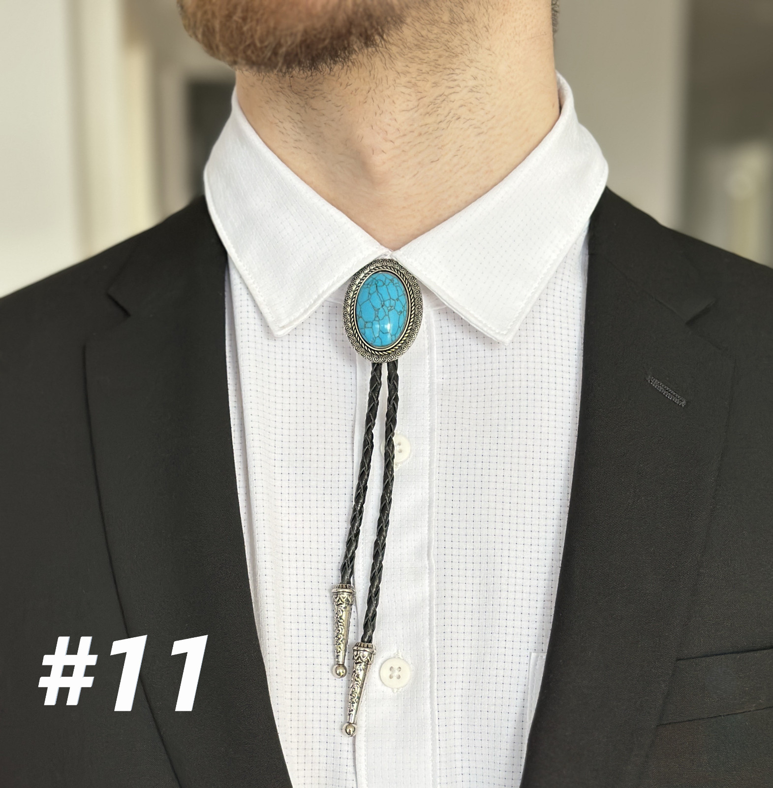 Bolo Tie Mens Wedding Necklace 38″ Leather Rope Western Cowboy Style