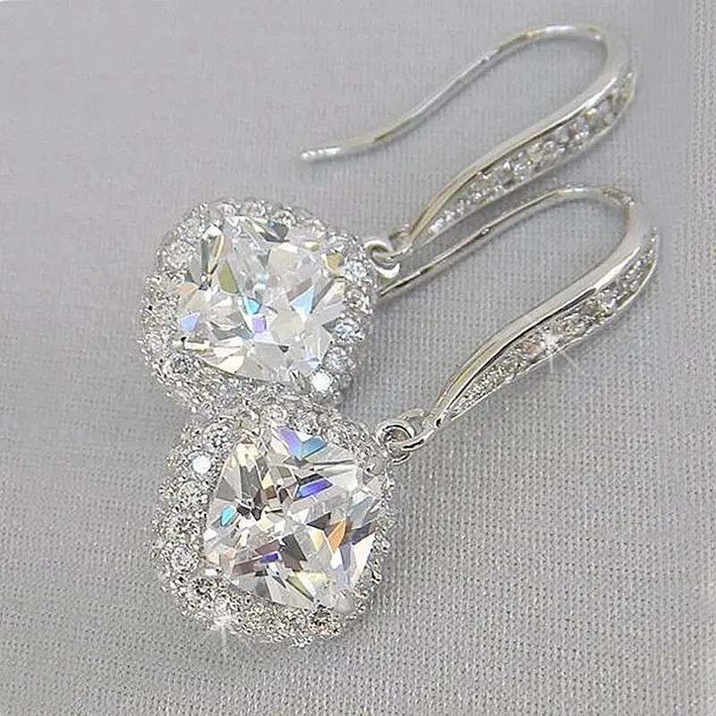 Drop Earrings Full Of Shiny Zircon Inlaid Rhombus Shape Synthetic Gems