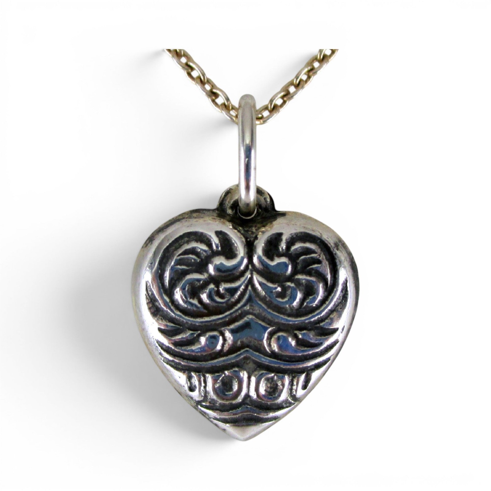 Puffy Heart Sterling Silver Charm for Bracelet Antiqued Scroll Design Pendant 2