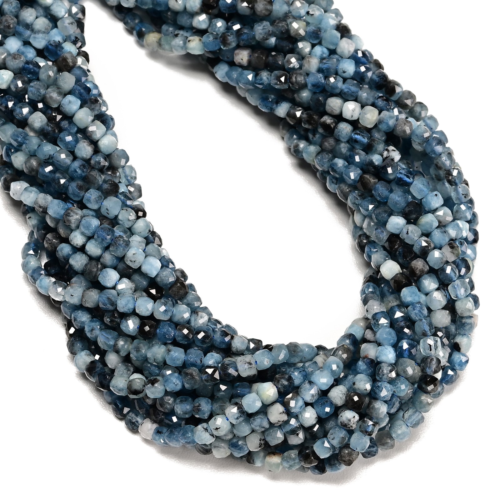 Natural Dark Blue Aquamarine Faceted Cube Beads Size 4mm 15.5” Strand