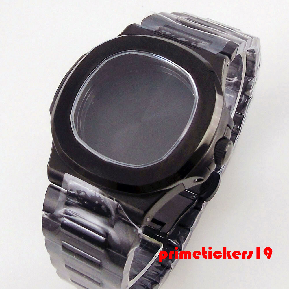 Black Pvd Square Watch Case Bracelet Dial Hands Set Sapphire Fit NH34 NH35 NH36