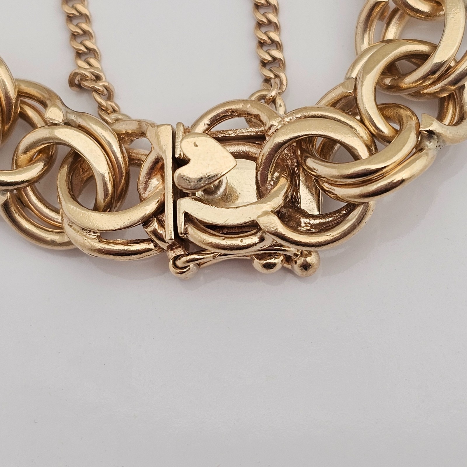 14K Gold CHUNKY DOUBLE CURB LINK CHARM BRACELET Size 6.5 Vintage 39 Grams