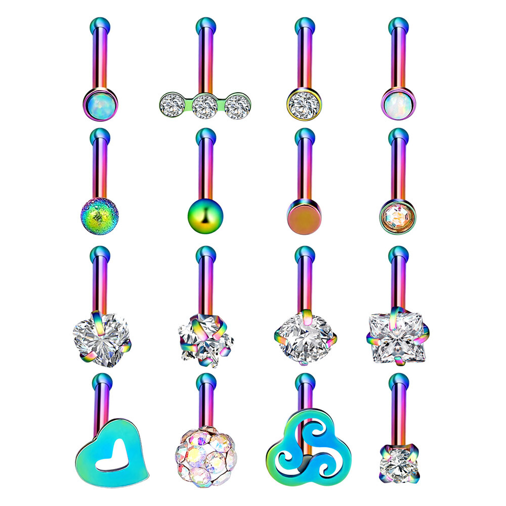 Stainless Steel Nose Rings Set Bone Stud Tragus Cartilage Hoop Body Piercing 20G