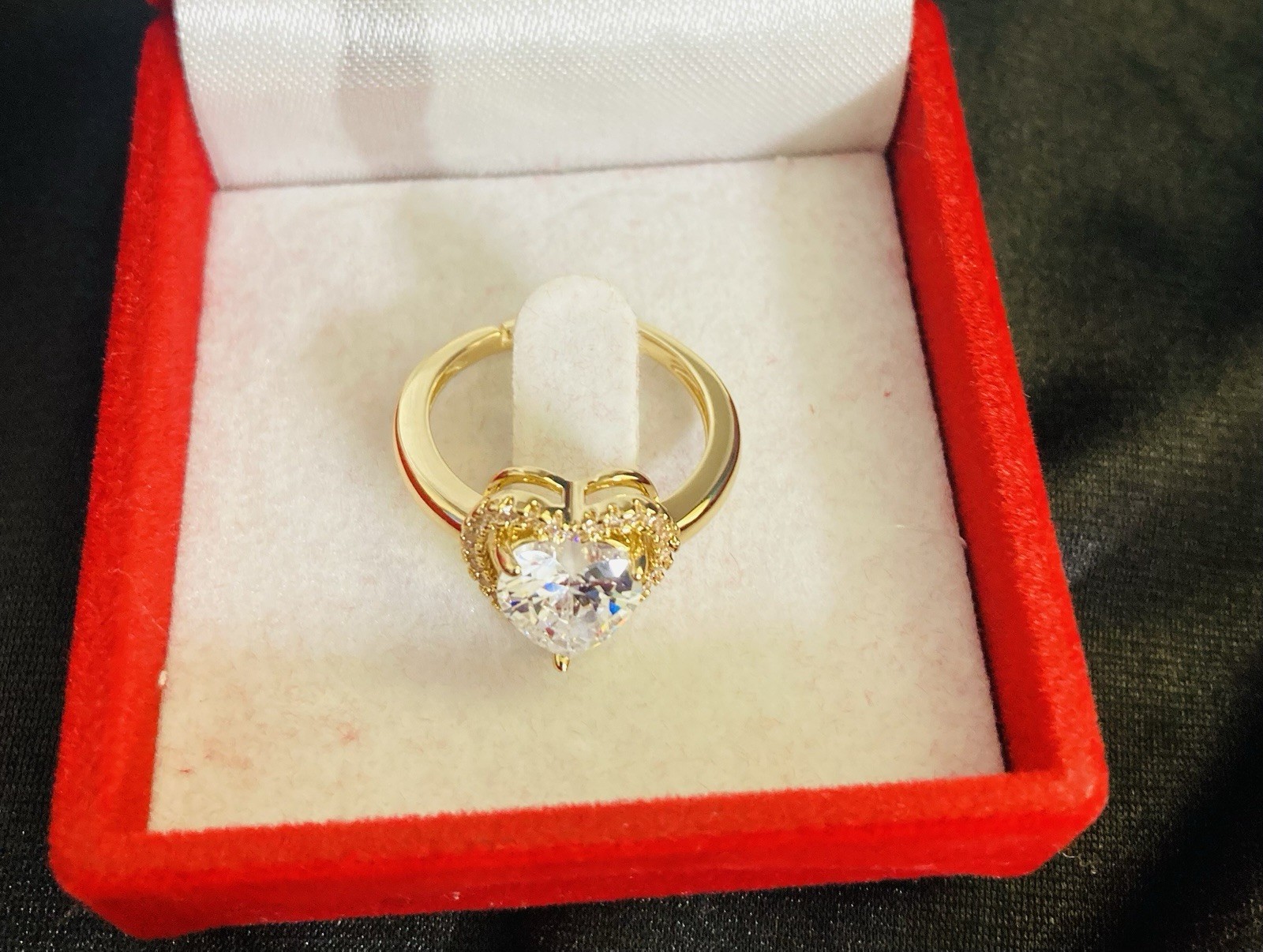 Heart Rings For Women Zircon Gold Plated Heart Stainless Steel,Resizable,LOVE