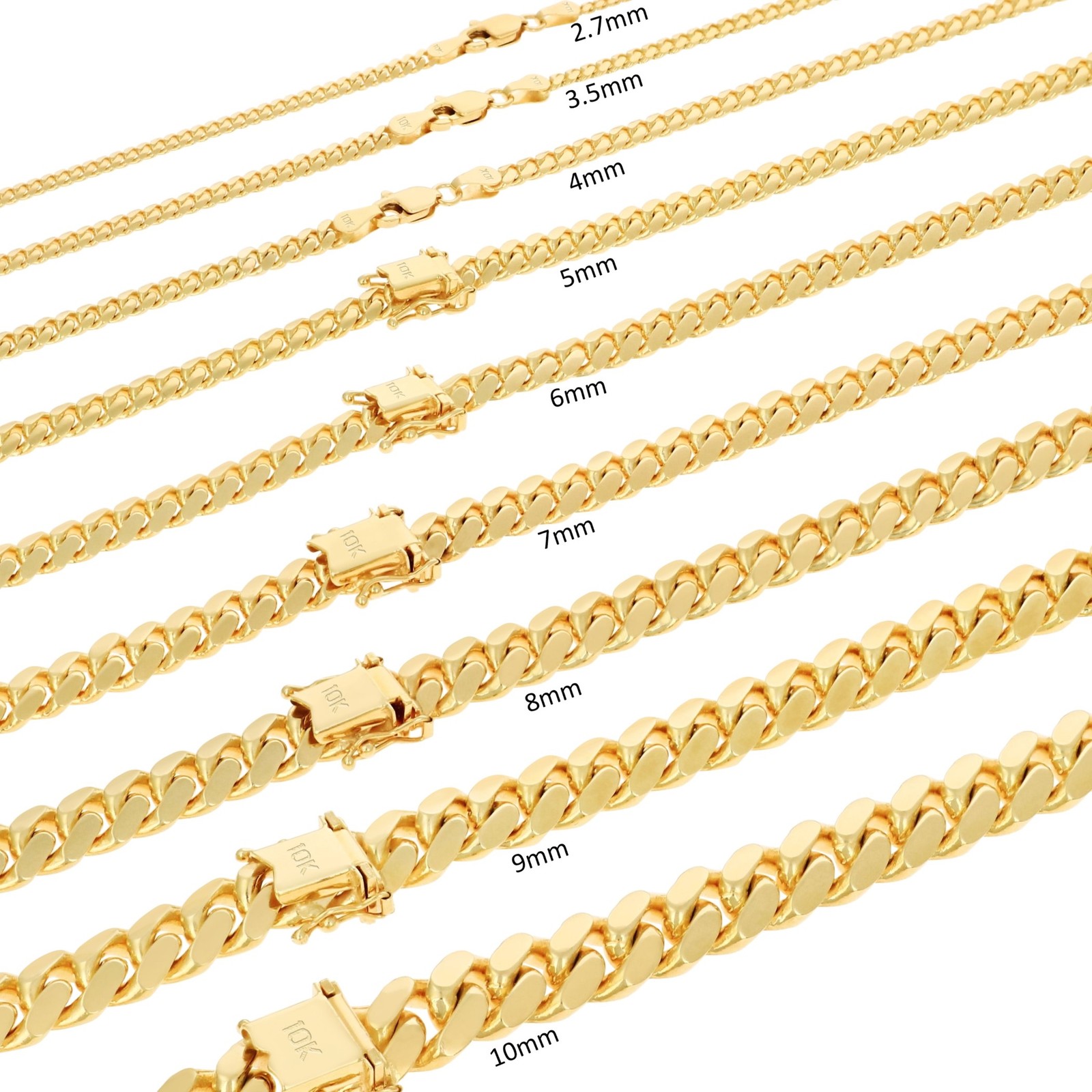 10K Yellow Gold Solid 2.7mm-10mm Miami Cuban Link Chain Bracelet Men Women 7″-9″