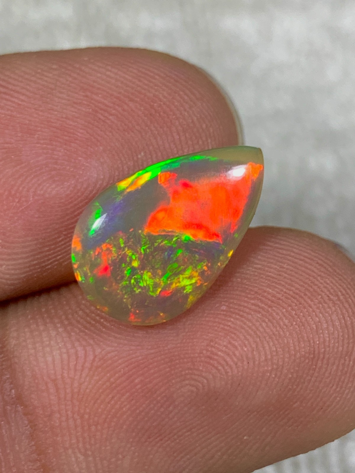 Shewa Chocolate Natural Ethiopian Dark Base Opal 3.5crt Multi-Fire Pear Cabochon